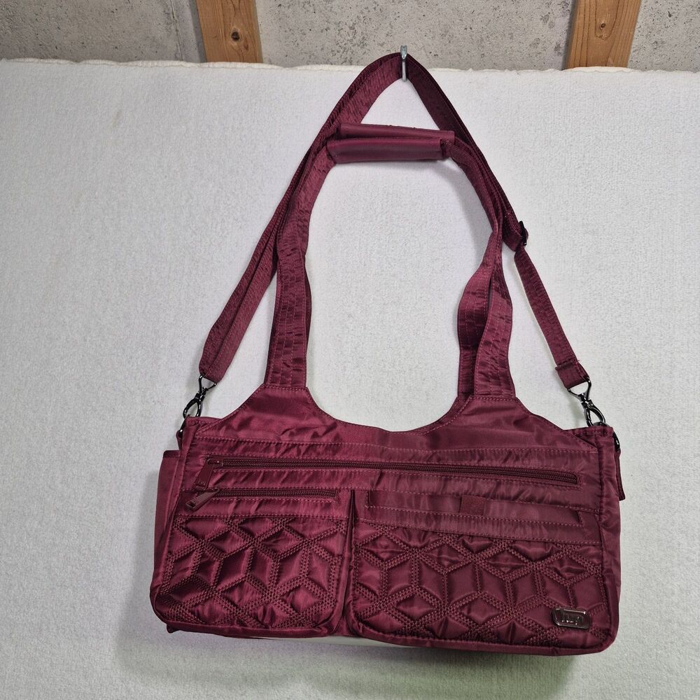 LUG Rosewood Red Quilted Multi Pocket Travel Diaper Bag Purse Tote